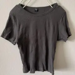 ユニクロ リブ tシャツ M ダークグレー クールネック