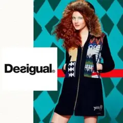 美品Desigualデシグアル ウールコート パッチワークニット 異素材