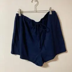 ワッフル生地 ショートパンツ ルームウェア ゆったり 大きめサイズ ネイビー
