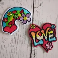 2枚set★ お花 Love ハート 虹 アイロンワッペン