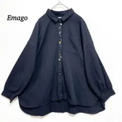Emago イマゴ　刺繍コットンシャツ　 F　長袖　ブラック　刺繍デザイン
