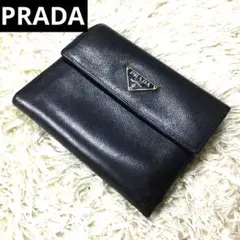 PRADA プラダ 3つ折り財布 フラップ 小物 レザー 黒 ブラック