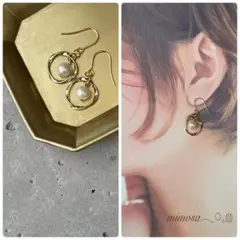 ゴールド痰パールハンドメイドピアス
