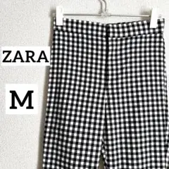 ZARA ザラ ギンガムチェックパンツ M 白 黒 ストレッチパンツ