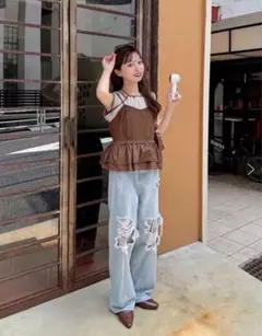 レースデニムパンツ　Kastane