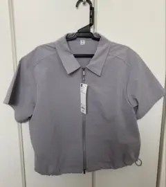 GU フロントジップシャツ グレー M