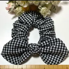 ギンガムチェックリボンシュシュ☆白黒