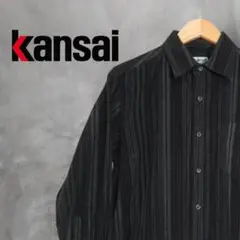 kansai ヤマモトカンサイ コットン長袖シャツ ブラック/黒 ストライプ
