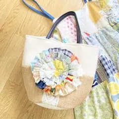 【8/24までの限定SALE】パッチワーク☆バケツ型トートバッグ　フラワーバッグ