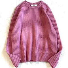 美品♪エブール ebure ウール100% 太リブ クルーネックニット ピンク