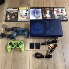 PS2 SCPH-37000 本体一式 オーシャンブルー ソフト5本
