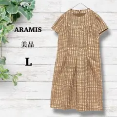 美品【ARAMIS】華やか　ワンピース　L ゴールド　キラキラ　ひざ丈