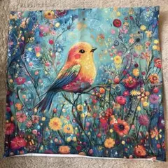 大きい　クッションカバー　小鳥　花　植物　可愛い　ブルー　青　鳥　動物　カラフル