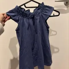 ネイビー フリル ノースリーブトップス