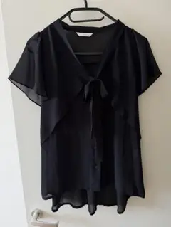 シースルー ボウタイ シフォントップス ブラウス ブラック 黒