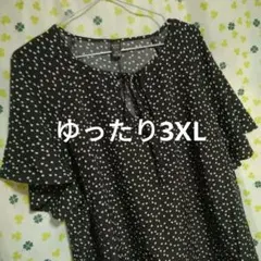 Y128★美品　チュニック　ハート柄　3XL　フリル袖　黒★