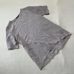 ファッションメッセージ Tシャツ 半袖 グレー プリーツ ポリエステル