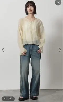 新品　LACOLE 2wayシアーギャザーブラウス