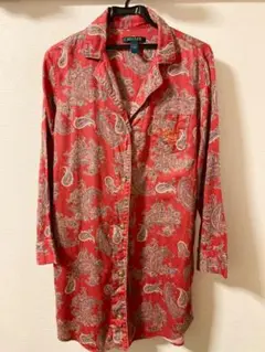 Lauren Ralph エンブレム刺繍 ペイズリー柄 パジャマ ロングシャツ