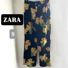ZARA 花柄　ワイド　ストレート　パンツ　スラックス