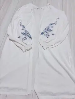 ウィルセレクション　エンブロイダリー　刺繍ロングカーディガン　ブルー