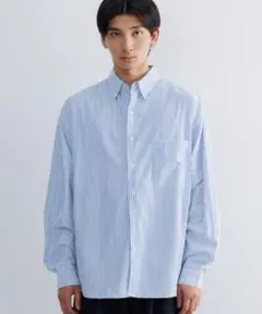 【美品　Lサイズ　ブルーストライプ】Sinss ルーズフィットストライプシャツ