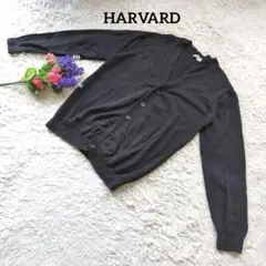 HARVARD【コットン100%】【Vネック】黒ボタンカーディガンL