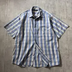 古着 半袖シャツ 薄手 チェック柄 青 M