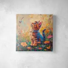 蝶々をみつめる子猫 キャンバスアート