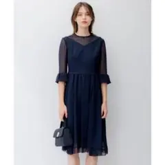 美品 22SS 23区 APPLAUDIR マット オーガン ドレス 32 紺