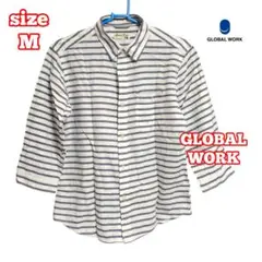 【美品】 GLOBAL WORK ボーダー 7分袖シャツ Mサイズ