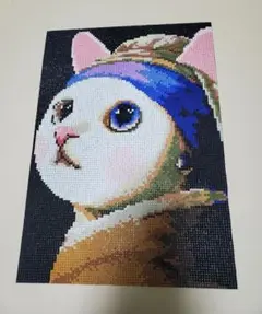 ダイヤモンドアート完成品 真珠の耳飾りの少女風猫