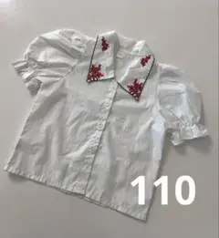 子ども用刺繍襟半袖ブラウスパフスリーブシャツ110cmフォーマル制服通園に。。