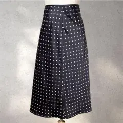 【極美品✨マルチミックス】9/フレアスカート/水玉柄/黒/大人ガーリー/ひざ丈