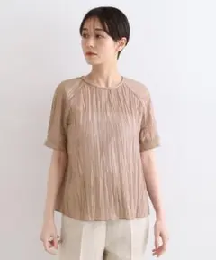 日本製【INDIVI】洗えるランダムプリーツブラウス　オフィスカジュアル　05