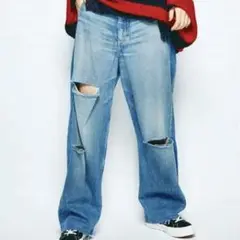 ヒステリックグラマー デニムストレートパンツ ワイド ダメージ サイズ25