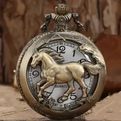 新品 ポケットウォッチ ラウンドフェイス メンズ懐中時計 クォーツ HORSE