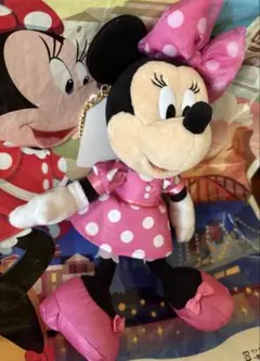 ディズニー　リゾート　ミニー　ドット　ぬいぐるみ　チャーム　ピンク