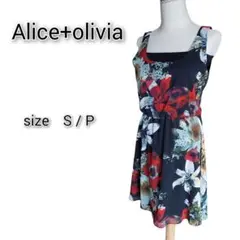 美品★アリス+オリビア ミニワンピース リアル花柄 ビッグフラワー とろみ素材