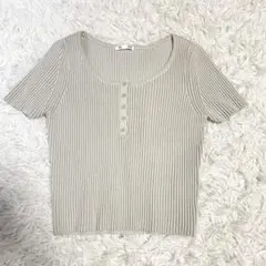 未使用品　GU リブヘンリーネックセーター　リブT　ベージュ M