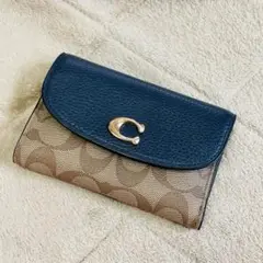 【極美品】COACH 折り財布 三つ折り レザー PVC C金具 シグネチャー