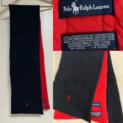 Polo Ralph Lauren リバーシブルマフラー 黒/赤　綿素材