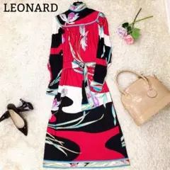 美品✨レオナール シルク100% ロングワンピース ベルト付 花柄 テープライン