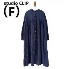 0734 studio CLIPスタジオグリップロングワンピースネイビー綿100