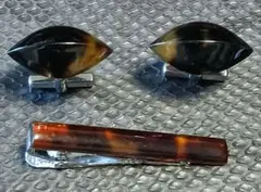 高級 本鼈甲 天然 べっ甲 トロバラ甲 カフス ネクタイピン セット レトロ
