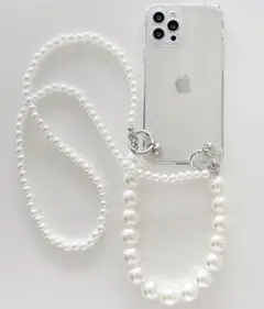 パールストラップ クリアスマホケース iPhone12