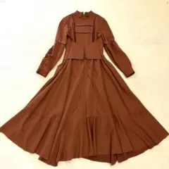 《極美品》AMERI レースアップ ロングワンピース テラコッタ