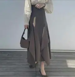 ラウアー　 LAUIR　 ハイウエスト　イレヘムスカート ブラウン 　L