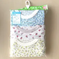 新品　ベビー　半袖　ショルダー　ロンパース　3枚　小花柄　年中素材　90