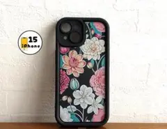 【割引有り】iPhone15 ケース　カバー　スマホケース　花　植物　黒